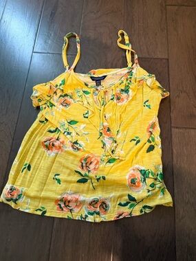 Aeropostale Yellow Floral Ruffle-Front Camisole